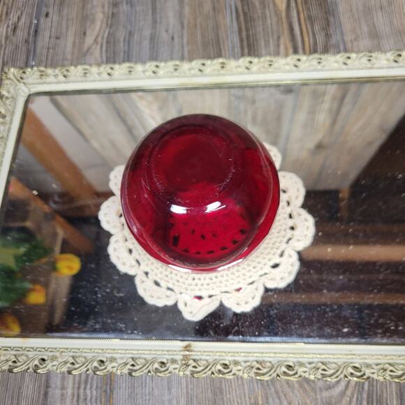 Vintage Ruby Red Glass Rose Bowl Vase Anchor Hocking - Picture 5 of 5